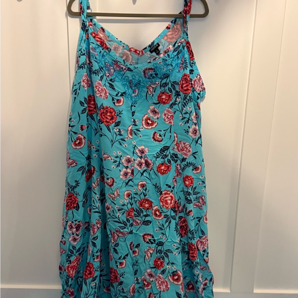 Torrid Turquoise Floral Slip Dress with Multicolor Blooms
